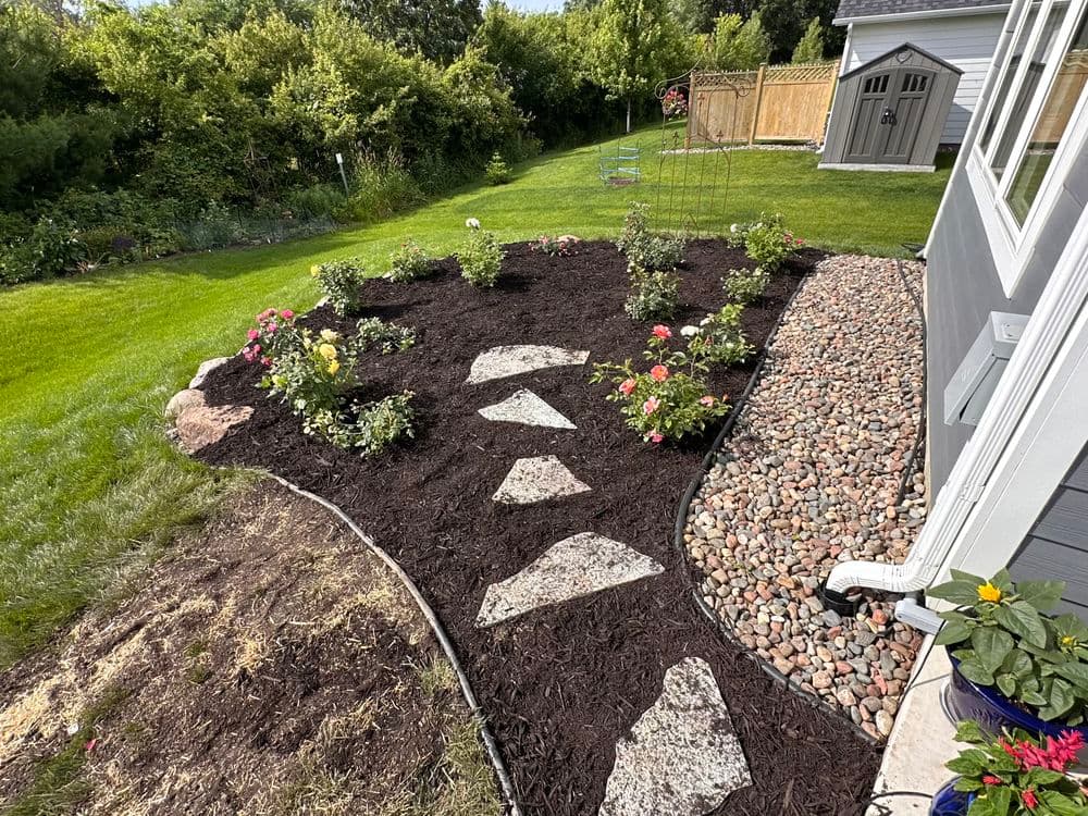 Beautiful landscape design with fire pit and patio